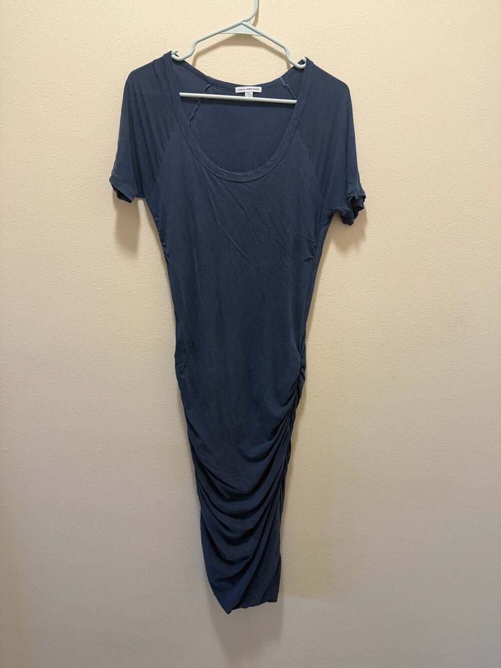 Standard James Perse Short Sleeve Scoop Neck Ruched Midi Dress
